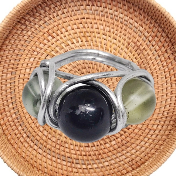 Jewelry - 🎄10/$20. ~Black and Green Beads Hand Wired Ring